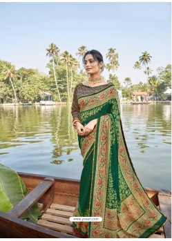 Dark Green Designer Party Wear Chanderi Silk Sari