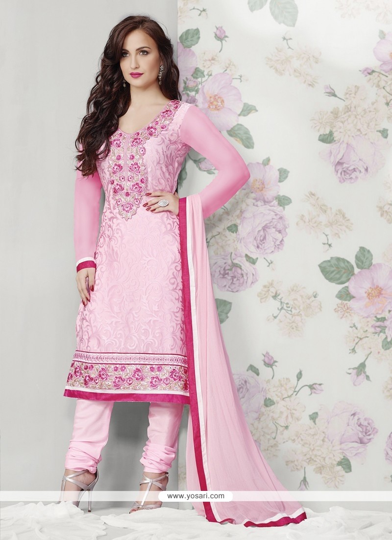 Hot Pink Embroidery Churidar Salwar Suit