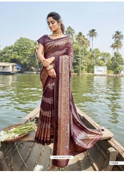 Deep Wine Designer Party Wear Chanderi Silk Sari