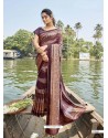 Deep Wine Designer Party Wear Chanderi Silk Sari