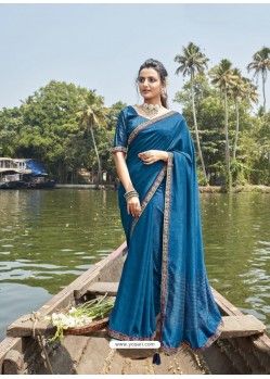 Blue Designer Party Wear Chanderi Silk Sari