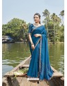 Blue Designer Party Wear Chanderi Silk Sari