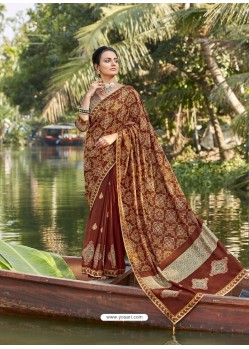 Brown Designer Party Wear Chanderi Silk Sari