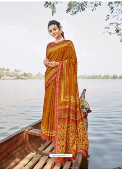 Mustard Designer Party Wear Chanderi Silk Sari