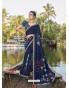 Navy Blue Designer Party Wear Chanderi Silk Sari