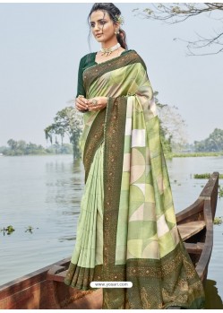 Green Designer Party Wear Chanderi Silk Sari