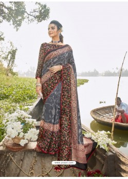 Grey Designer Party Wear Chanderi Silk Sari