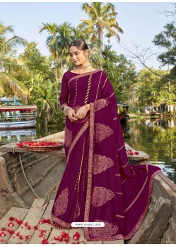 Deep Wine Designer Party Wear Chanderi Silk Sari