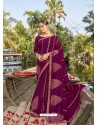 Deep Wine Designer Party Wear Chanderi Silk Sari