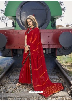 Tomato Red Designer Casual Wear Georgette Sari