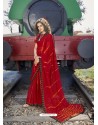 Tomato Red Designer Casual Wear Georgette Sari