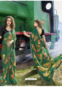 Dark Green Designer Casual Wear Georgette Sari