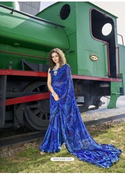 Dark Blue Designer Casual Wear Georgette Sari