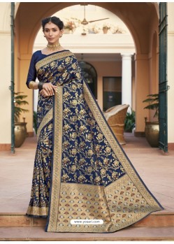 Navy Blue Designer Classic Wear Cotton Jacquard Sari