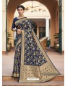 Navy Blue Designer Classic Wear Cotton Jacquard Sari