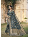 Teal Blue Designer Classic Wear Cotton Jacquard Sari