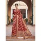 Red Designer Classic Wear Cotton Jacquard Sari