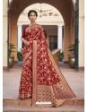 Red Designer Classic Wear Cotton Jacquard Sari