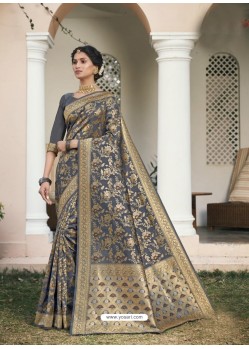 Grey Designer Classic Wear Cotton Jacquard Sari