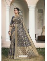 Grey Designer Classic Wear Cotton Jacquard Sari