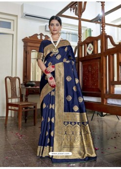 Navy Blue Designer Classic Wear Soft Art Silk Sari