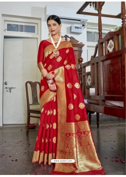 Red Designer Classic Wear Soft Art Silk Sari