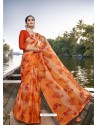 Orange Designer Casual Wear Chiffon Sari
