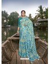 Sky Blue Designer Casual Wear Chiffon Sari
