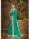 Aqua Mint Designer Party Wear Chanderi Silk Sari