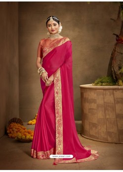 Rose Red Designer Party Wear Chanderi Silk Sari