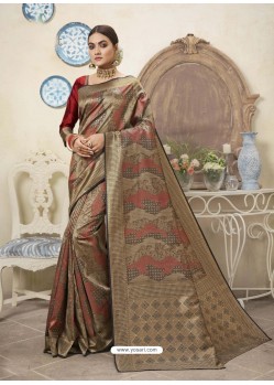 Beige Designer Party Wear Art Silk Sari