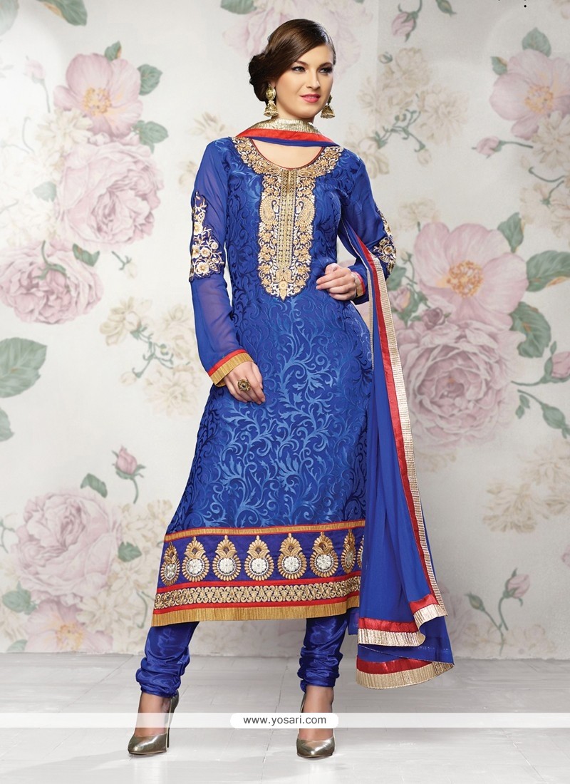 Royal Blue Brasso Georgette Churidar Salwar Suit