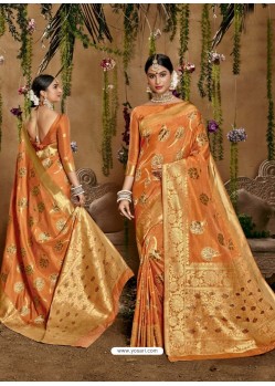 Orange Designer Classic Wear Cotton Sari