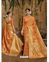 Orange Designer Classic Wear Cotton Sari