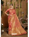 Light Red Designer Classic Wear Cotton Sari