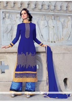 Stupendous Lace Work Blue Designer Palazzo Suit
