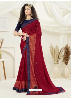 Tomato Red Designer Party Wear Indian Lycra Sari