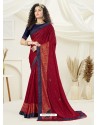 Tomato Red Designer Party Wear Indian Lycra Sari