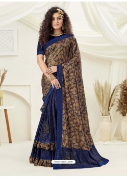 Beige Designer Party Wear Indian Lycra Sari