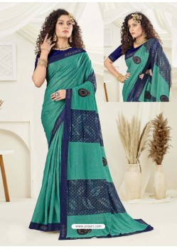 Aqua Mint Designer Party Wear Indian Lycra Sari