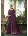 Purple Designer Party Wear Chanderi Silk Sari