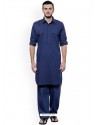 Navy Blue Readymade Designer Pathani Kurta Pajama For Men