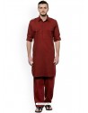 Maroon Readymade Designer Pathani Kurta Pajama For Men