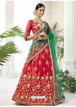 Red Heavy Designer Party Wear Lehenga