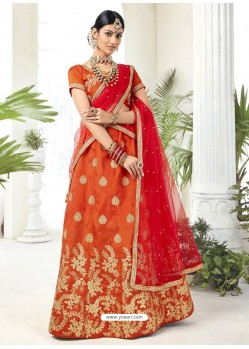 Orange Heavy Designer Party Wear Lehenga