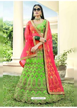 Parrot Green Heavy Designer Wedding Wear Silk Lehenga Choli