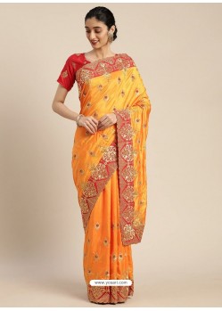 Yellow Heavy Embroidered Designer Party Wear Sari