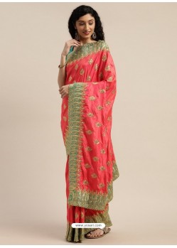 Dark Peach Heavy Embroidered Designer Party Wear Sari