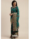 Teal Heavy Embroidered Designer Party Wear Sari