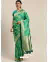 Jade Green Heavy Embroidered Designer Party Wear Sari